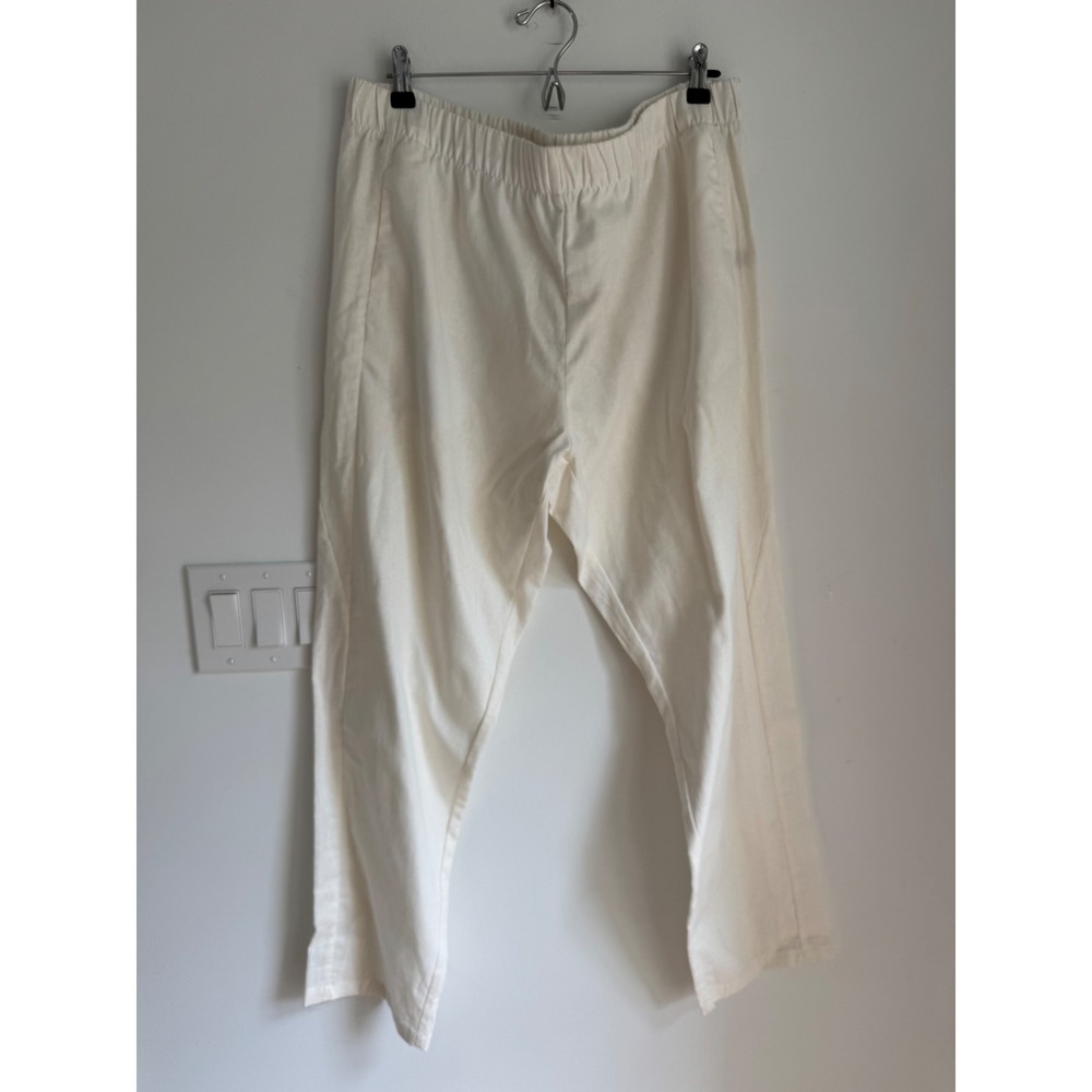 W.Lane Panelled Linen Pants White Size 18 NEW Elastic Waist Breathable Trousers